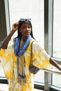 Lux Yellow Tropical Flower Keyhole Midi Caftan