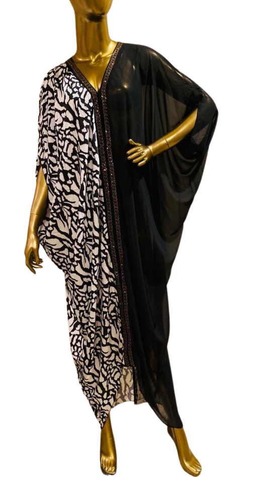 Abstract print contrast embellished caftan