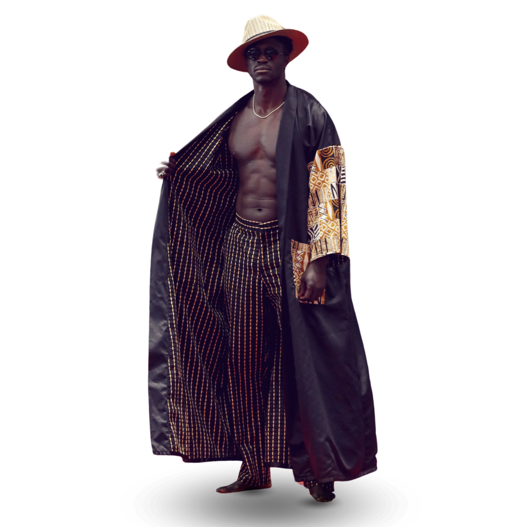 Royal Cloak Reversible Pant Set with Tribal Print Mud-Cloth Accents