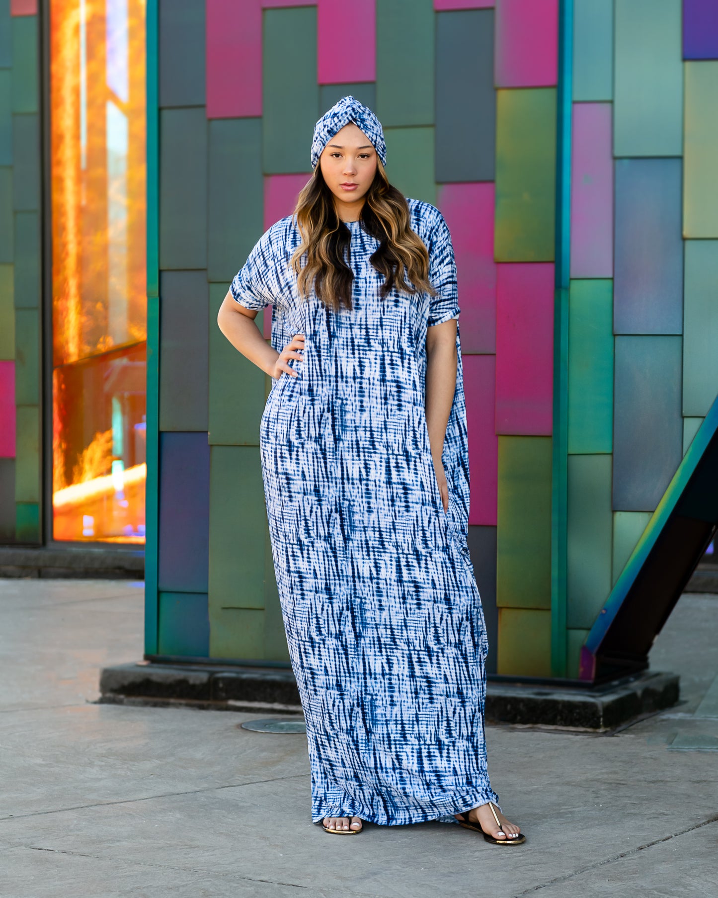 Blue Tie Dye Caftan Set