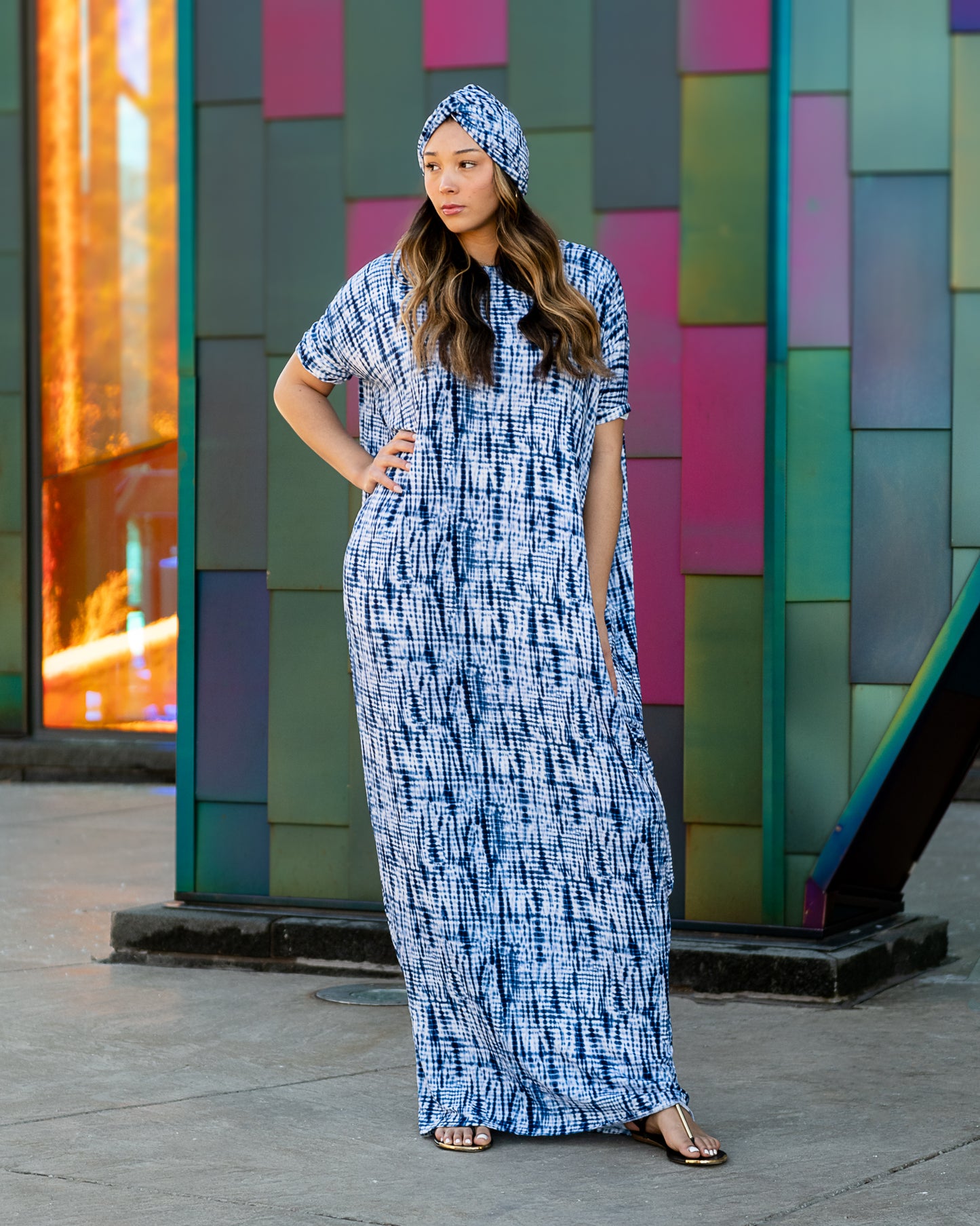 Blue Tie Dye Caftan Set